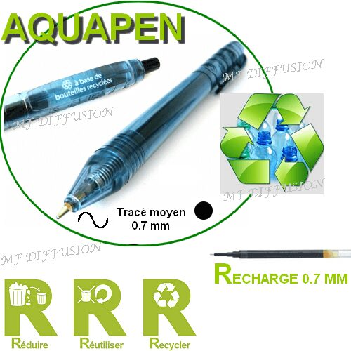 Stylo roller gel rétractable noir Aquapen